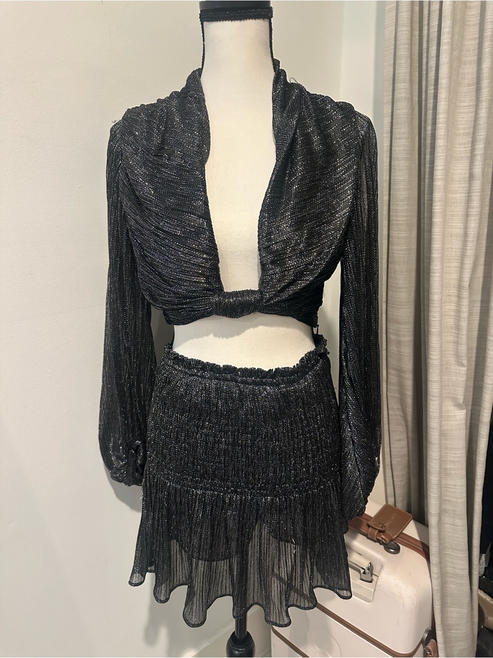 Zara Black Metallic Sheer Skirt Set XS/S